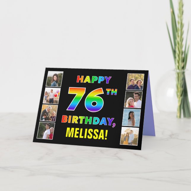 76. Geburtstag: Regenbogentext, benutzerdefinierte Karte (Vorderseite)