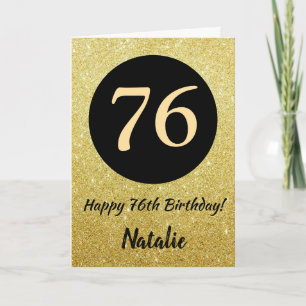 76. Happy Birthday Black and Gold Glitzer Card Karte