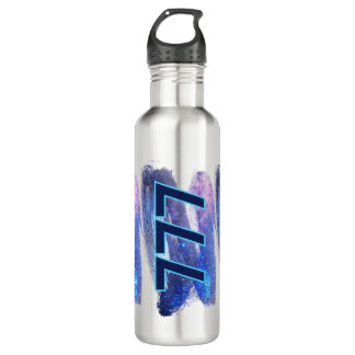 777 Engel Number Dark Blue Sparkle Manifestation Edelstahlflasche