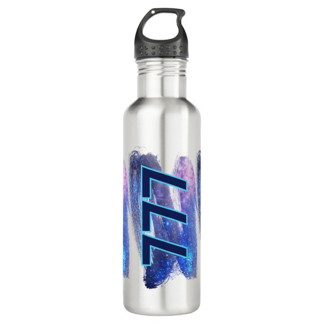 777 Engel Number Dark Blue Sparkle Manifestation Edelstahlflasche (Vorderseite)