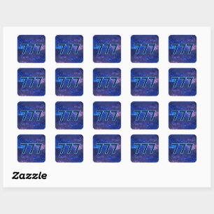 777 Engel Number Dark Blue Sparkle Manifestation Quadratischer Aufkleber