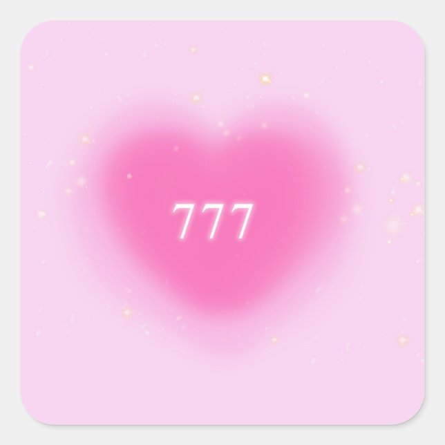 777 Hübsche rosa Herzästhesie Angel Zahl Quadratischer Aufkleber (Vorderseite)