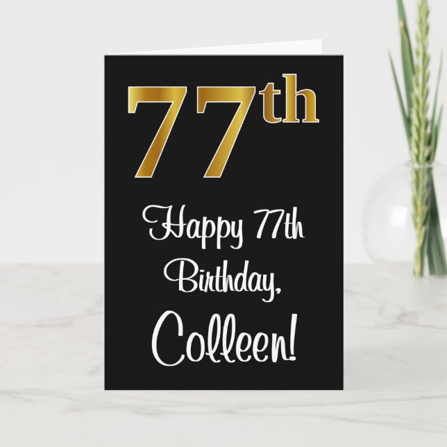 77. Geburtstag ~ Elegante Luxuriöse Imitate Gold L Karte (Vorderseite)