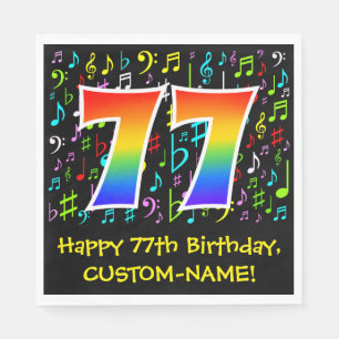 77. Geburtstag - Farbige Musiksymbole, Regenbogen  Serviette