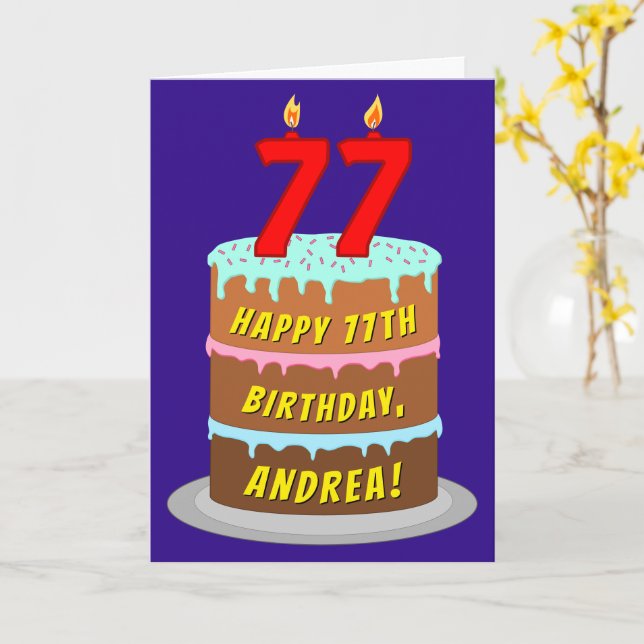77. Geburtstag: Fun Cake and Candles + Individuell Karte (Gelbe Blume)