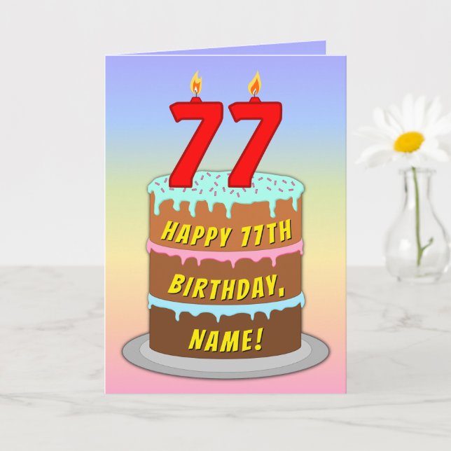 77. Geburtstag — Fun Cake & Candles, w/Individuell Karte (Kleine Pflanze)