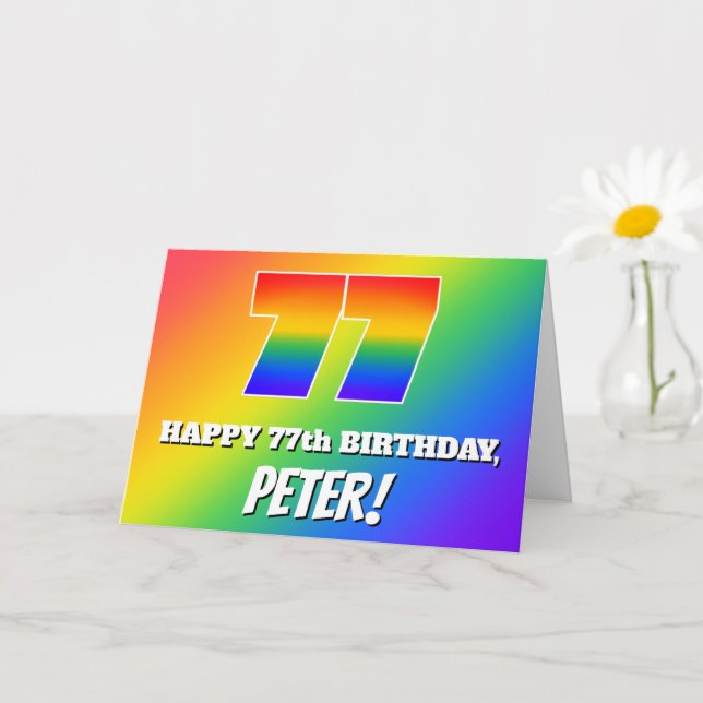 77. Geburtstag: mehrfarbiges Regenbogenmuster # 77 Karte (Kleine Pflanze)