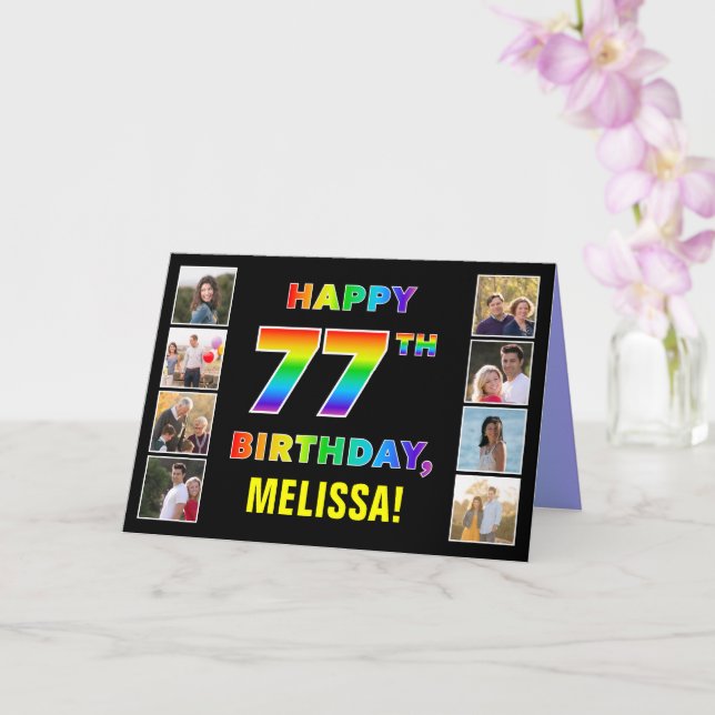 77. Geburtstag: Regenbogentext, benutzerdefinierte Karte (Orchidee)