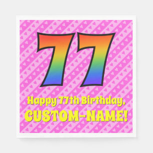 77. Geburtstag: Rosa Streifen & Herz, Regenbogen # Serviette