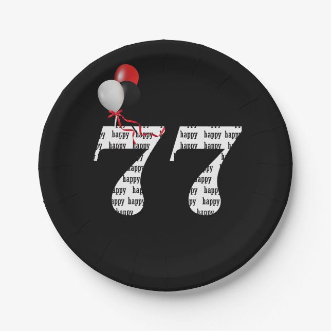 77. Geburtstagsballons Pappteller (Vorderseite)