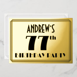 77. Geburtstagsparty — Art Deco Look "77" + Name Folieneinladung