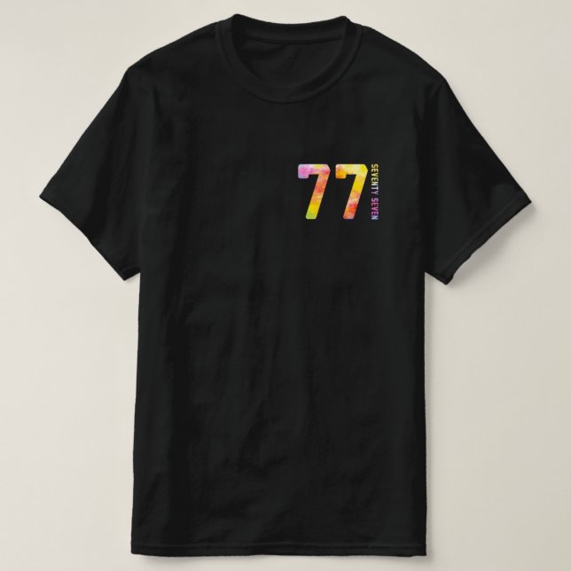 77 Jahre, 77 Jahre, Sieben T-Shirt (Design vorne)