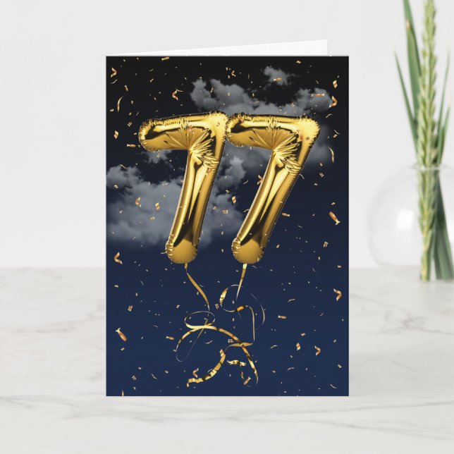 77e Anniversaire Gold Mylar Balloon et carte Confe (Devant)