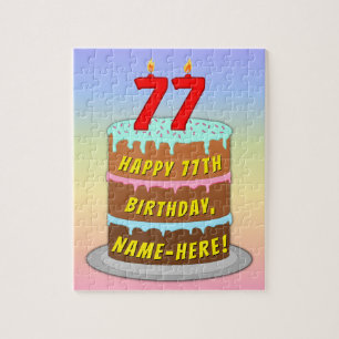 77th Birthday: Fun Cake and Candles + Custom Name