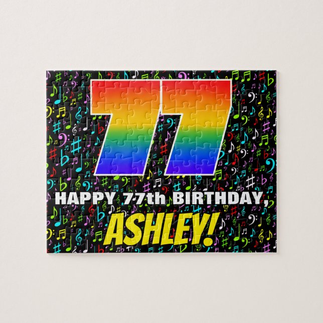 77th Birthday — Fun, Colorful Music Symbols & “77” (Horizontal)