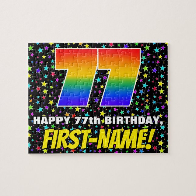 77th Birthday — Fun, Colorful Star Field Pattern (Horizontal)