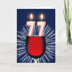 77th Birthday with wine and candles Karte