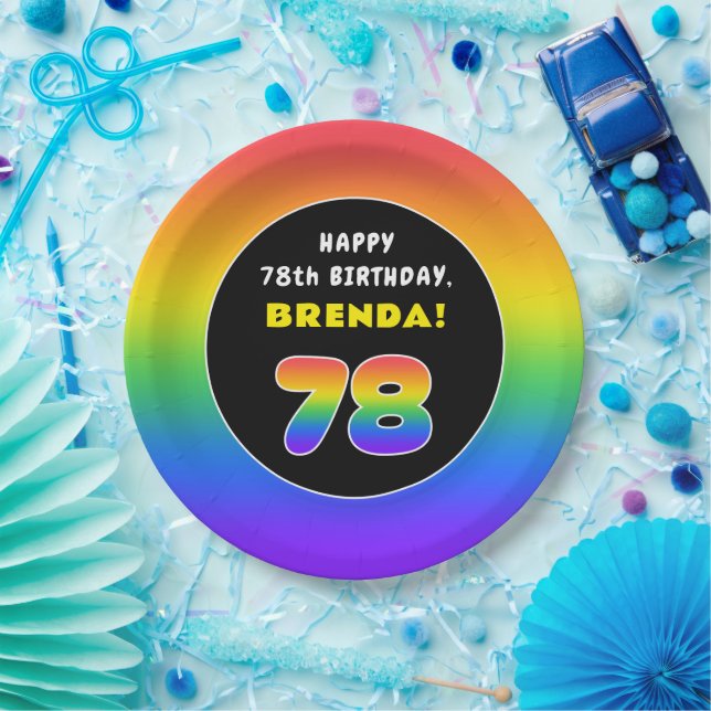 78. Geburtstag: Farbiger Regenbogen # 78, Individu Pappteller (Party)