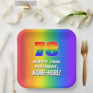 78. Geburtstag: Farbiges, lustiges Regenbogenmuste Pappteller