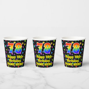 78. Geburtstag: Fun Stars Pattern und Regenbogen 7 Pappbecher