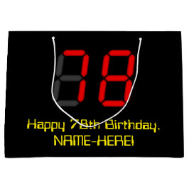 78. Geburtstag: Red Digital Clock Style "78" + Nam Große Geschenktüte