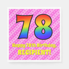 78. Geburtstag: Rosa Streifen & Herz, Regenbogen # Serviette