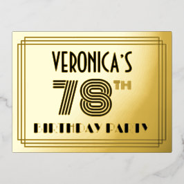 78. Geburtstagsparty ~ Art-Deco-Stil "78" + Name Folie Einladungspostkarte
