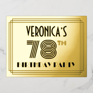 78. Geburtstagsparty ~ Art-Deco-Stil "78" + Name Folie Einladungspostkarte