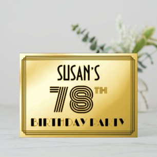 78. Geburtstagsparty — Art Deco Style "78" & Name Folieneinladung
