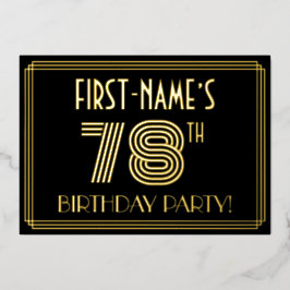 78. Geburtstagsparty — Art Deco Style "78" + Name Folieneinladung