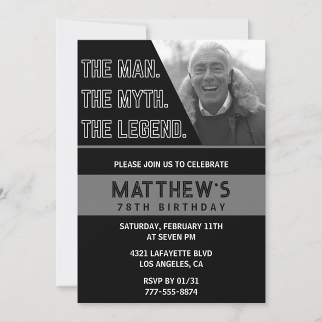 78e anniversaire invitations Black The Man The Leg (Devant)