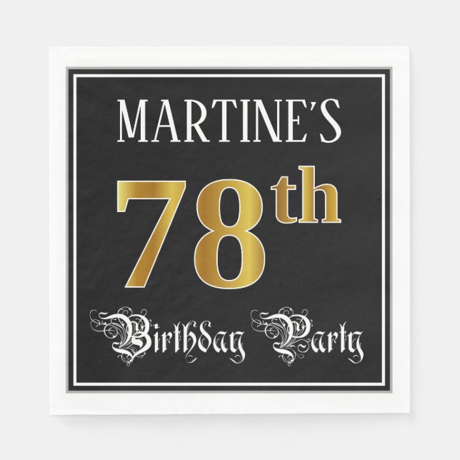 78th Birthday Party — Fancy Script, Faux Gold Look Serviette (Vorderseite)