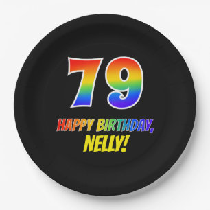 79. Geburtstag: Bold, Fun, Simple, Rainbow 79 Pappteller