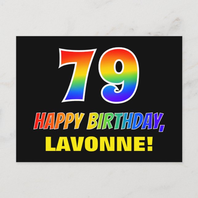 79. Geburtstag: Bold, Fun, Simple, Rainbow 79 Postkarte (Vorderseite)