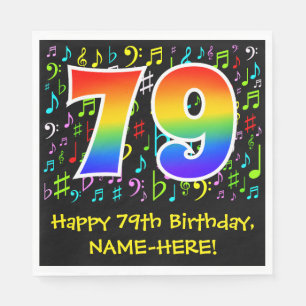 79. Geburtstag - Farbige Musiksymbole, Regenbogen  Serviette