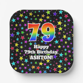 79. Geburtstag: Fun Stars Muster und Regenbogen "7 Pappteller