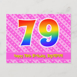 79. Geburtstag: Rosa Streifen & Herz, Regenbogen 7 Postkarte
