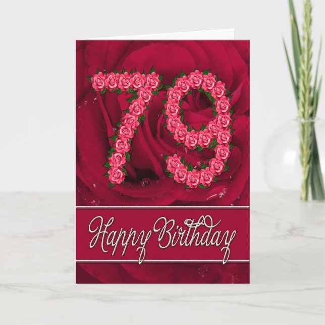 79e anniversaire carte avec rose et feuille (Devant)