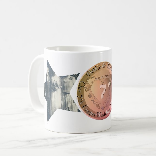 7./22. Hochzeitstag Copper 2-Sterne-Fotos Kaffeetasse (Vorderseite Links)