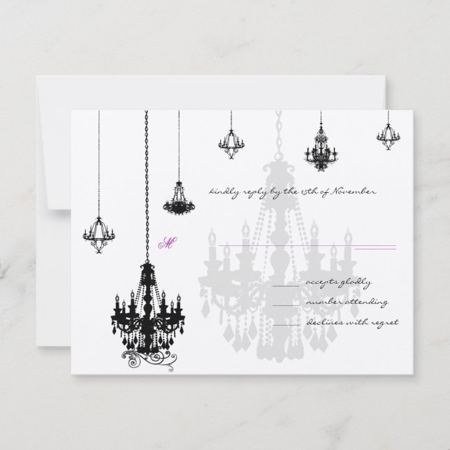 7 Black Candeliers Wedding RSVP Cards (Vorderseite)
