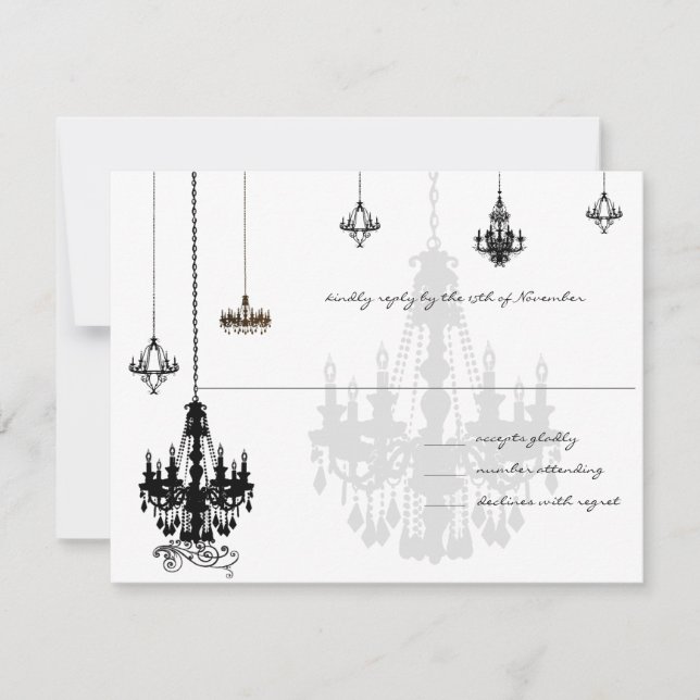 7 Black Candeliers Wedding RSVP Cards Karte (Vorderseite)
