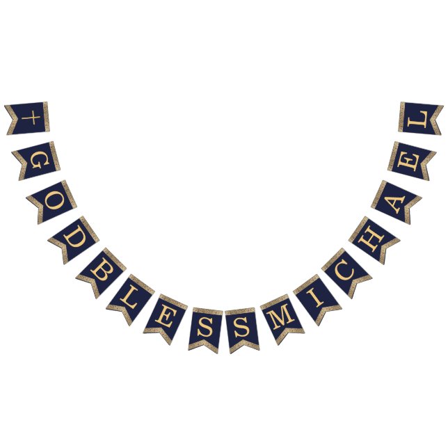 7 Briefe Blauer Gold Gott segne Taufgemeinschaft Wimpelkette (Alle)