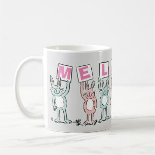 7 Buchstabenname mit Kaninchen Kaffeemaschine Tass Kaffeetasse