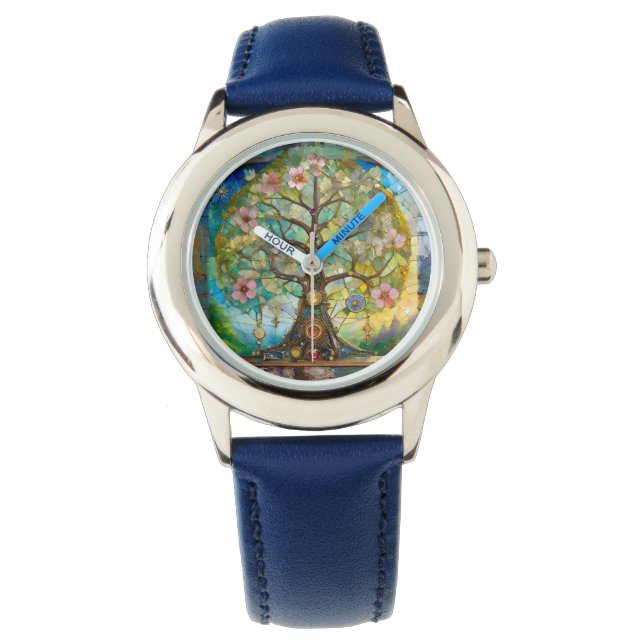 7 Chakra Blütenbaum Armbanduhr (Vorderseite)