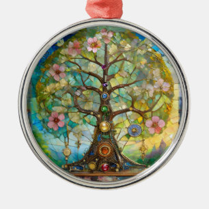 7-Chakra-Blütenbaum des Lebens Ornament Aus Metall