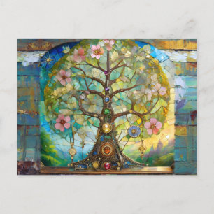7-Chakra-Blütenbaum des Lebens Postkarte