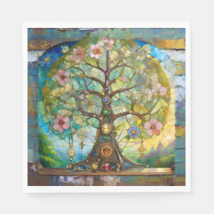 7-Chakra-Blütenbaum des Lebens Serviette