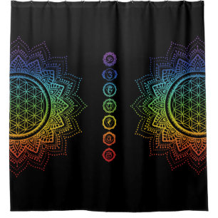 7 Chakras Blume des Lebens Mandala Schwarz Duschvorhang