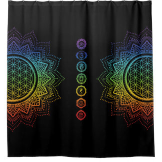 7 Chakras Blume des Lebens Mandala | Schwarz Duschvorhang