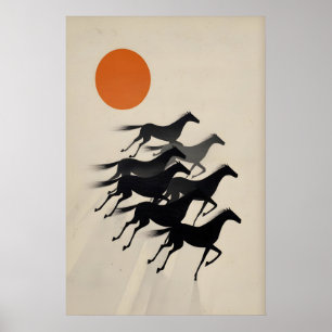 7 Chevaux Décoration Murale Silhouettes Noires Min